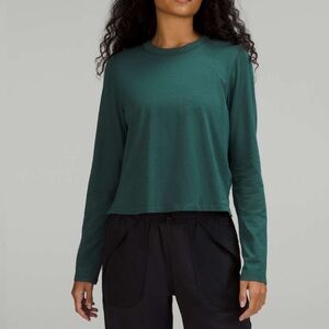 Lululemon Classic Fit Cotton Blend Long Sleeve Shirt Green Jasper Size Medium